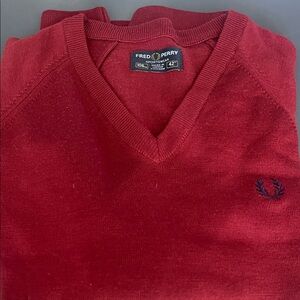 Fred Perry V-Neck Sweater in Rich Red